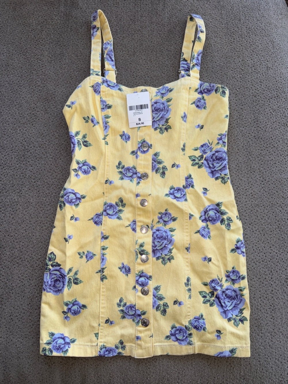 Forever 21 Yellow Mini Dress with Purple Floral Print
